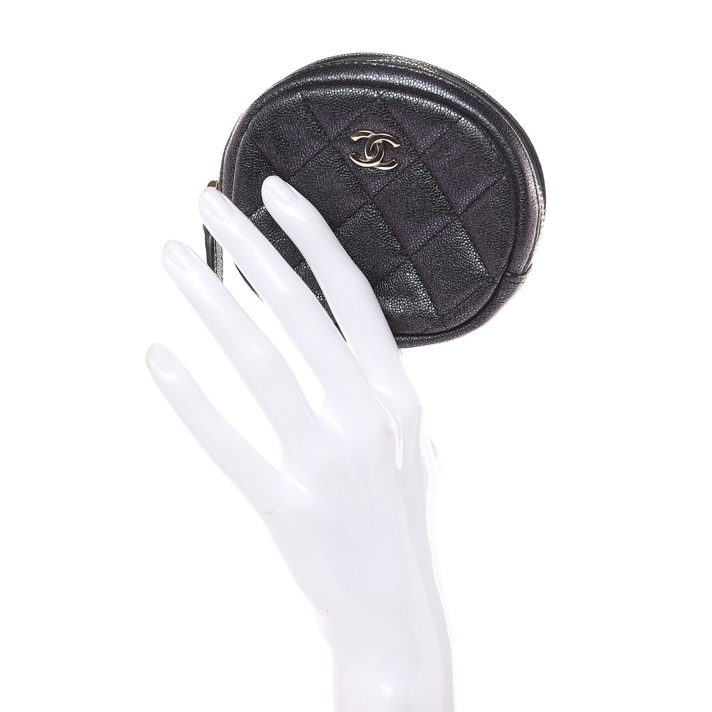 Iridescent Caviar Quilted Zip Around Classic Coin Purse Black