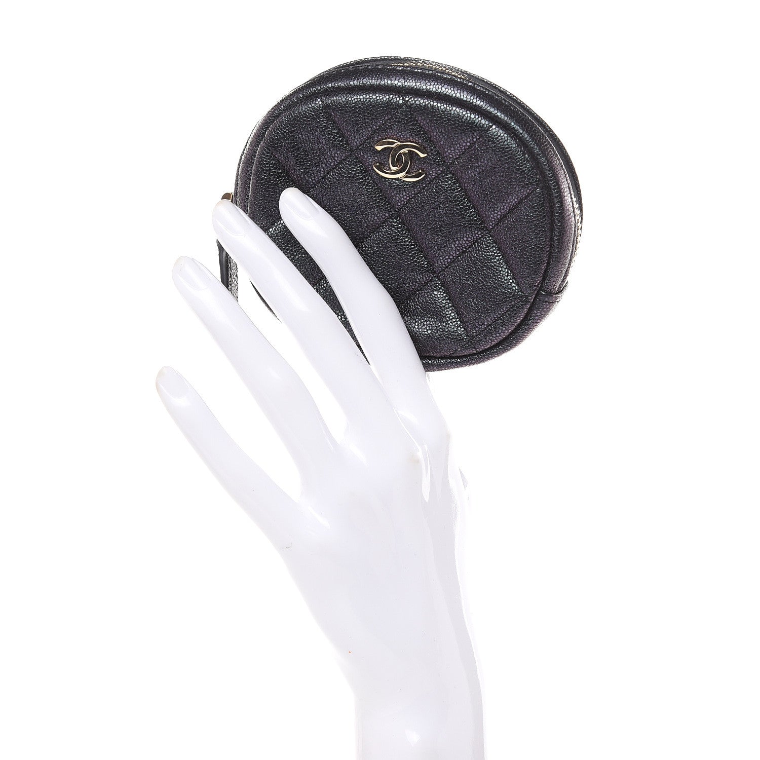 Chanel Iridescent Caviar Quilted Zip Around Classic Coin Purse Black 2 of 8
