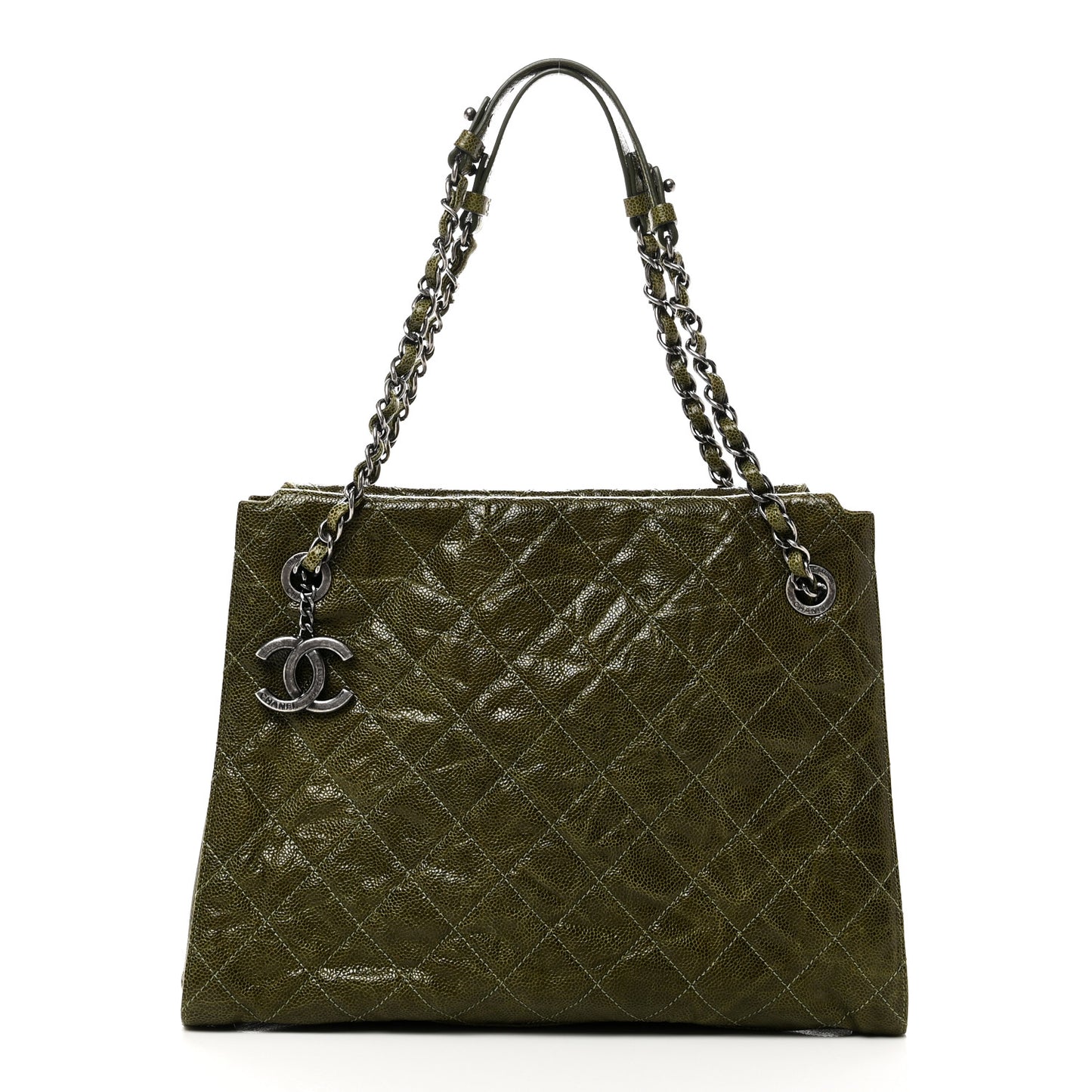 Glazed Caviar Quilted Tote Green