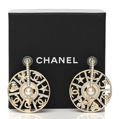 Chanel Pearl Crystal Lucky Symbols Round Clip On Earrings Gold Pearly White 5 of 5