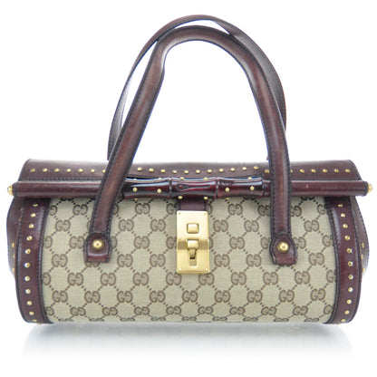 Gucci Monogram Studded Bamboo Bullet Satchel Brown 1 of 11