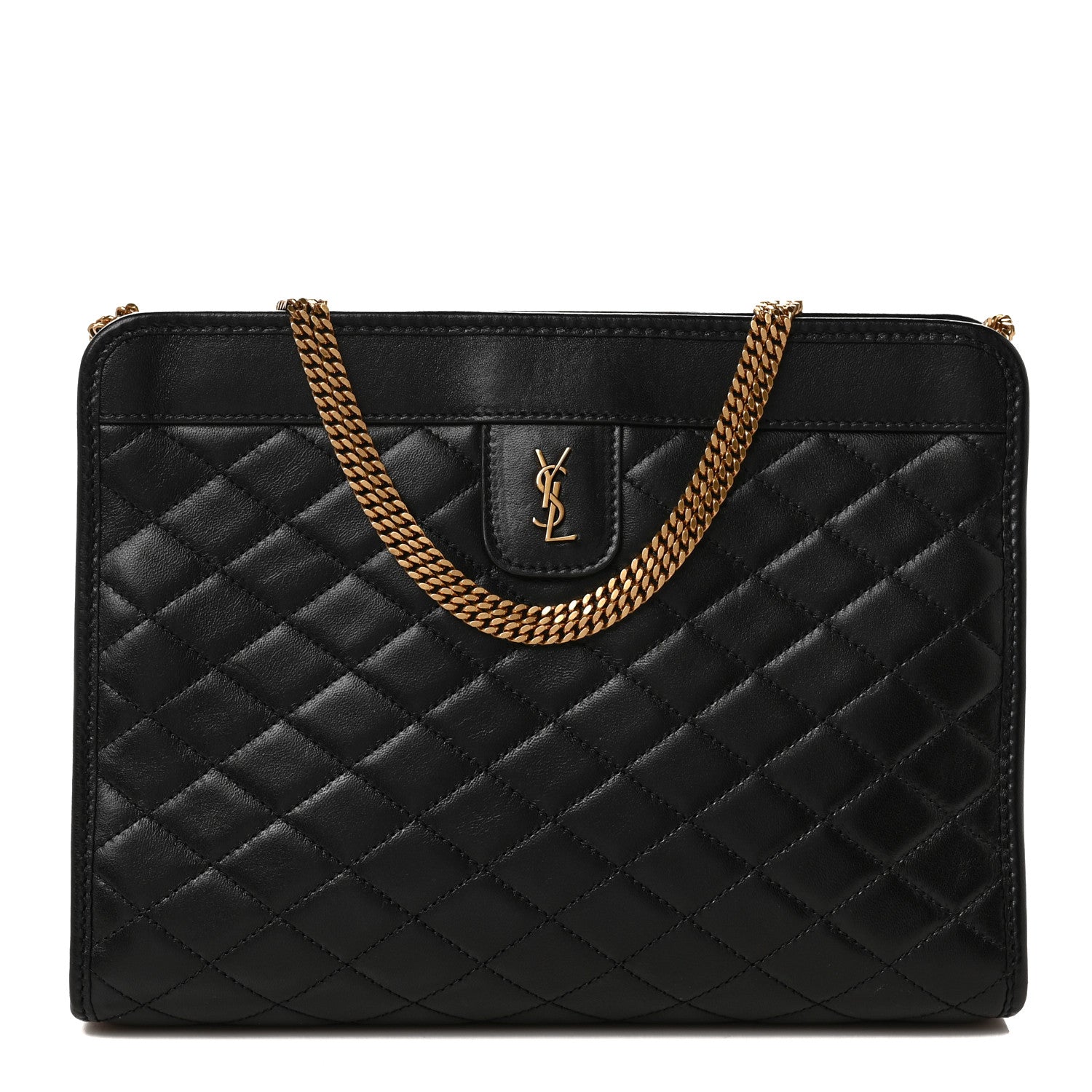 Saint Laurent Lambskin Quilted Monogram Baby Victoire Chain Clutch Bag Black 1 of 8