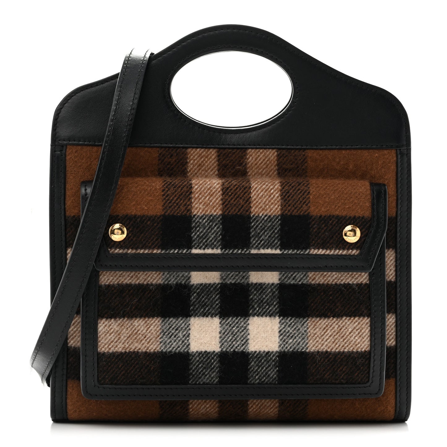 Smooth Calfskin Cashmere Check Mini Pocket Bag Brown