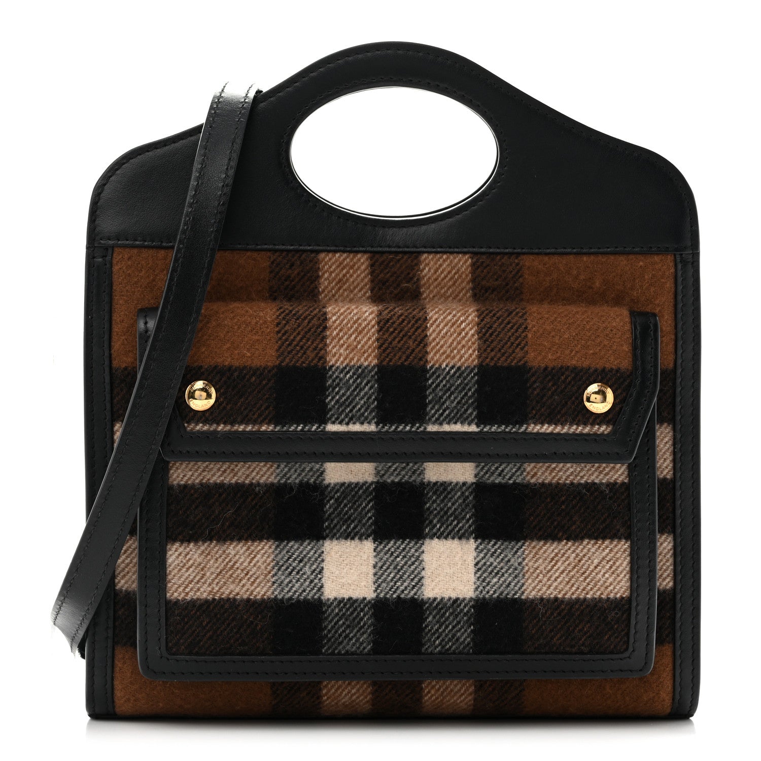 Burberry Smooth Calfskin Cashmere Check Mini Pocket Bag Brown 1 of 14
