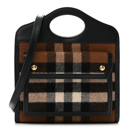 Burberry Smooth Calfskin Cashmere Check Mini Pocket Bag Brown 1 of 14
