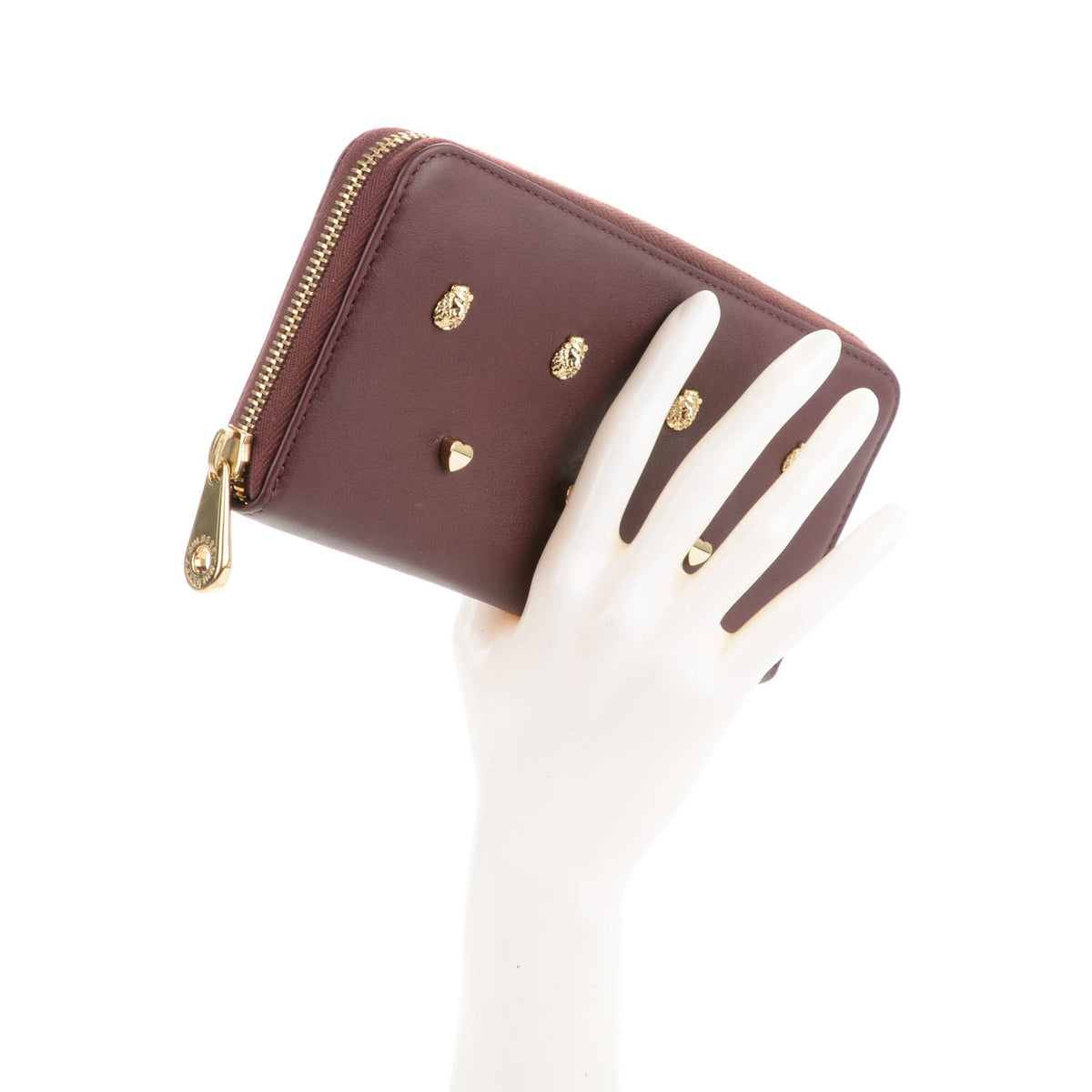 Smooth Calfskin Studded Cara Delevingne Zip Around Wallet Oxblood