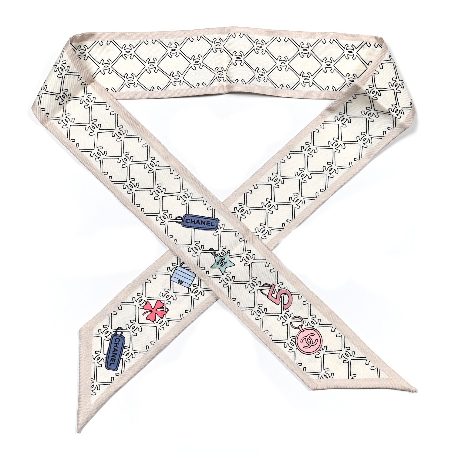 Chanel Silk CC Slim Bandeau Scarf Ecru Multicolor 1 of 3