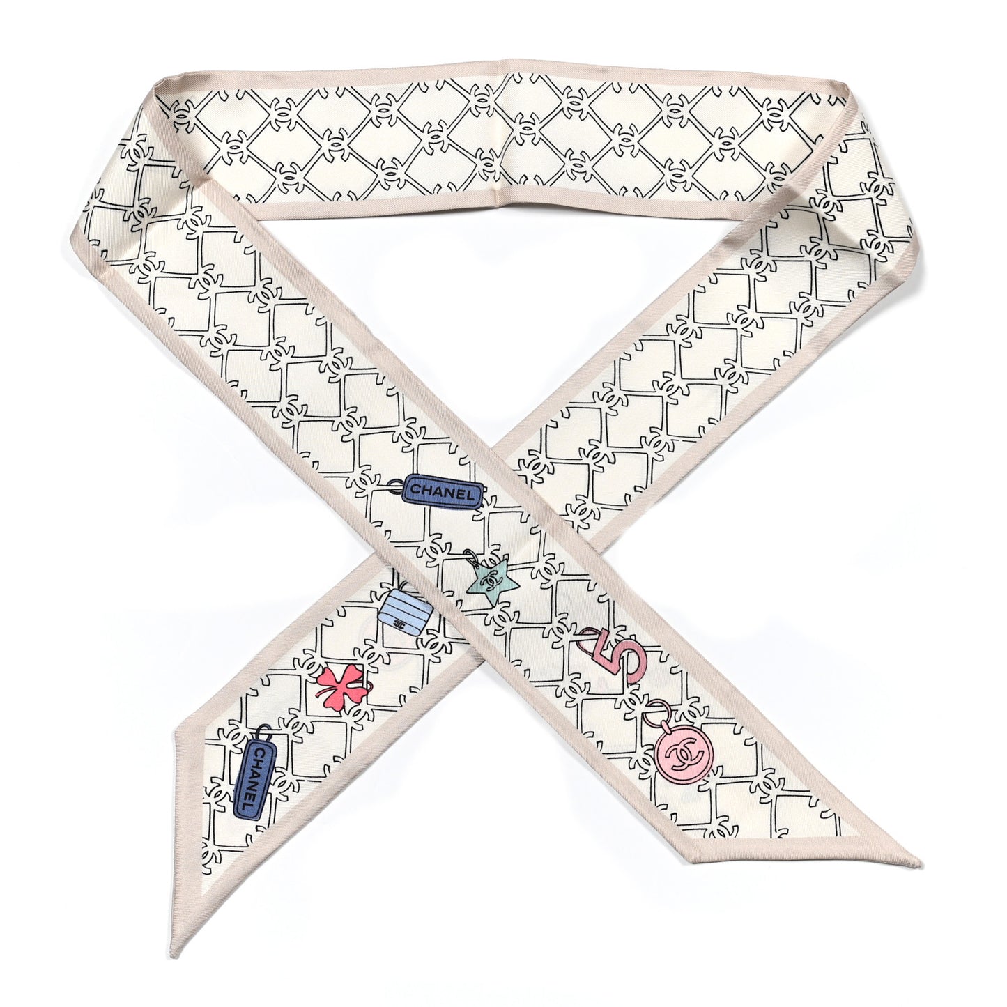Silk CC Slim Bandeau Scarf Ecru Multicolor