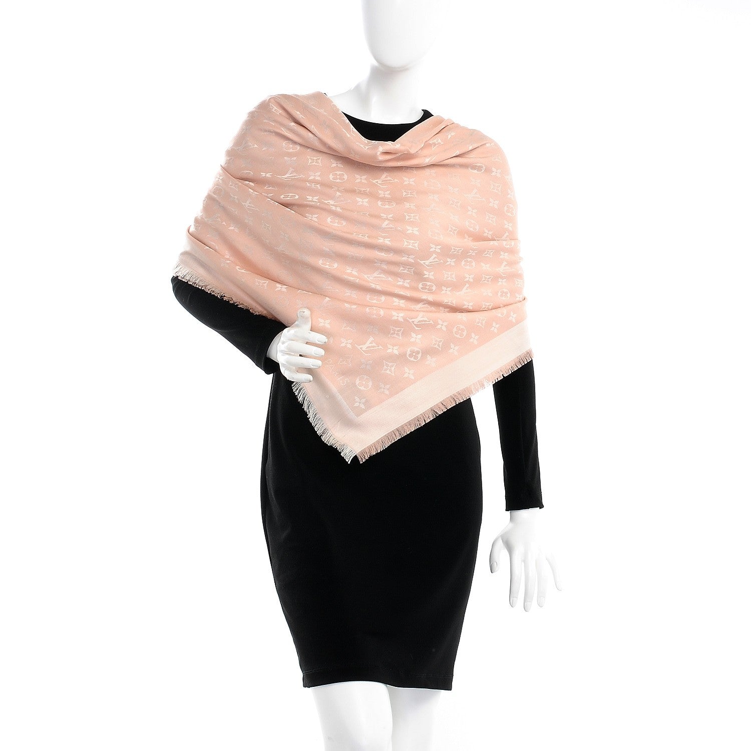 Louis Vuitton Silk Wool Monogram Denim Shawl Pink 2 of 4
