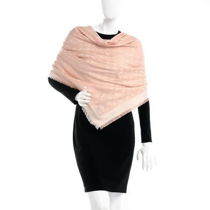 Louis Vuitton Silk Wool Monogram Denim Shawl Pink 2 of 4