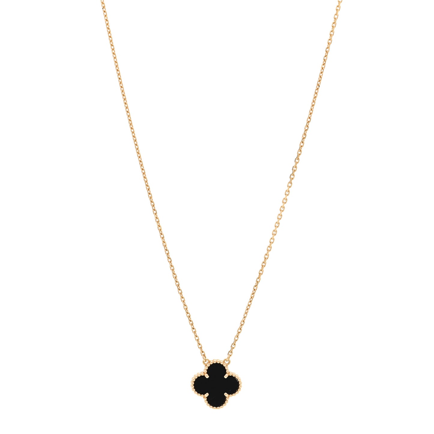 18K Yellow Gold Black Onyx Vintage Alhambra Pendant Necklace
