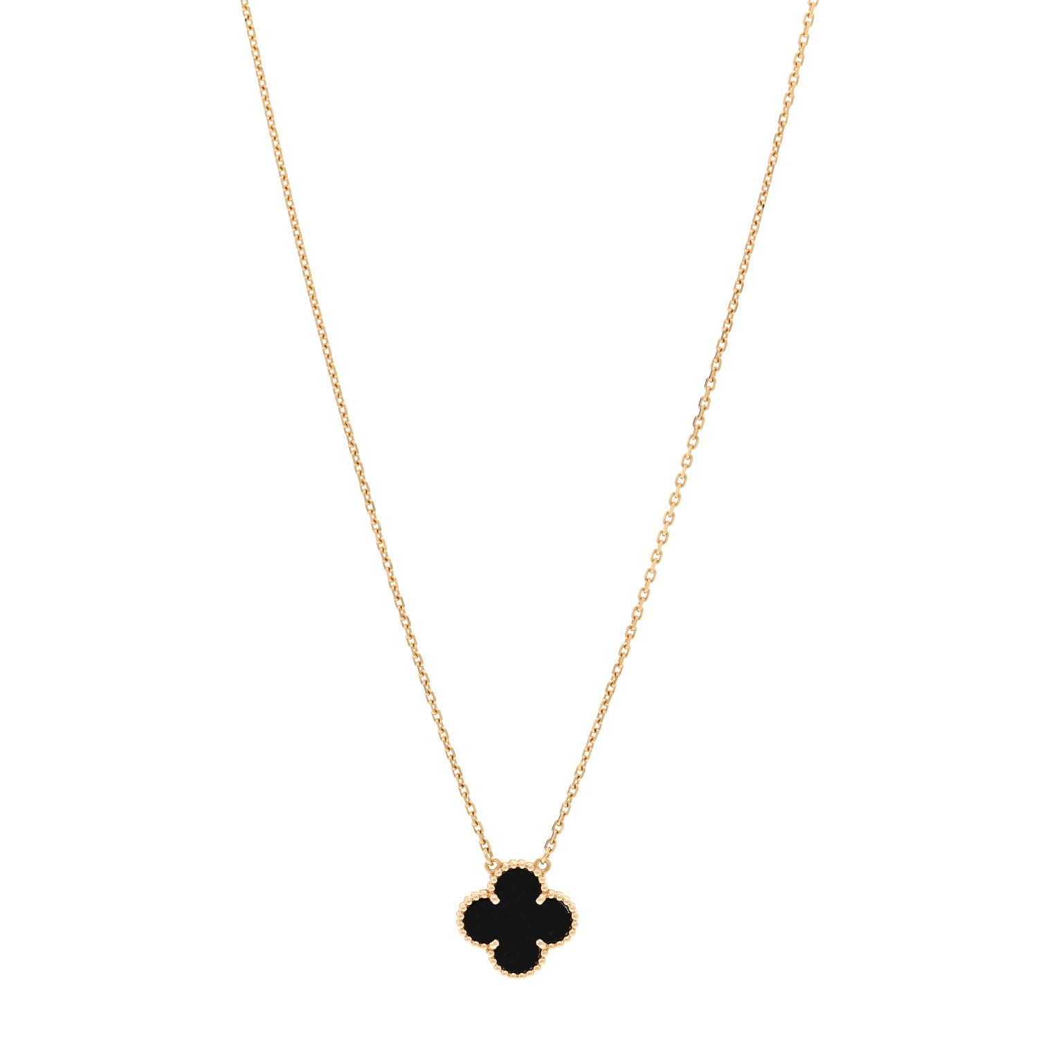 Van Cleef & Arpels 18K Yellow Gold Black Onyx Vintage Alhambra Pendant Necklace 1 of 5
