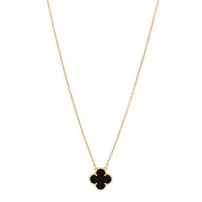 Van Cleef & Arpels 18K Yellow Gold Black Onyx Vintage Alhambra Pendant Necklace 1 of 5