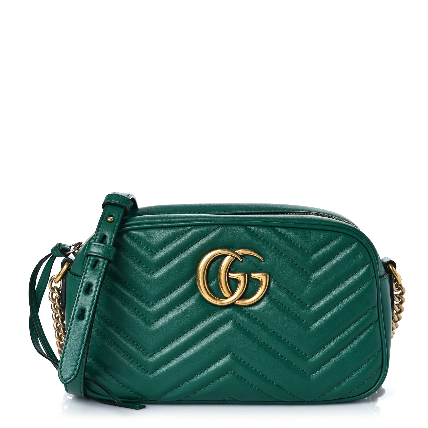 Gucci Calfskin Matelasse Small GG Marmont Chain Shoulder Bag Emerald Green 1 of 11