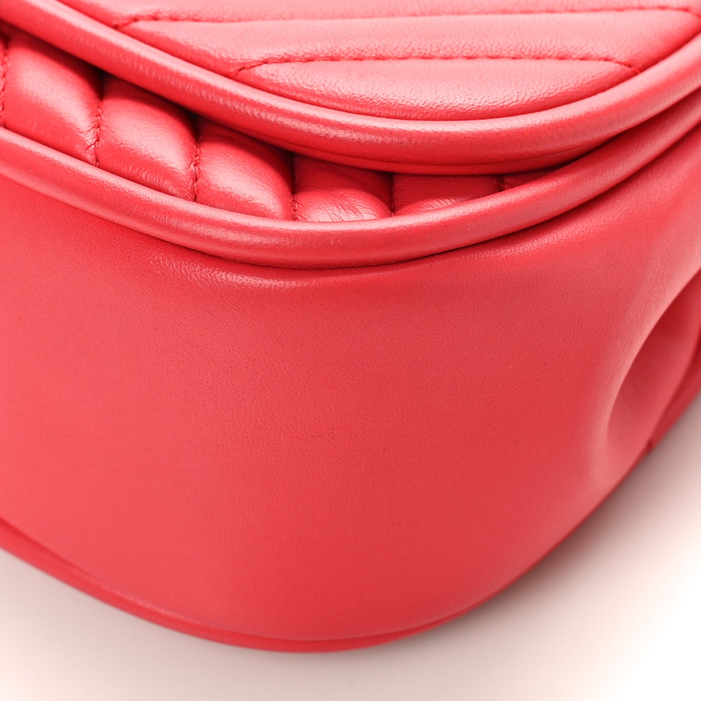 Lambskin Reverse Chevron Quilted Mini Round Top Handle Flap Bright Pink
