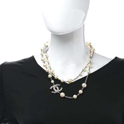 Chanel Pearl Baguette Crystal CC Long Necklace Silver 2 of 5