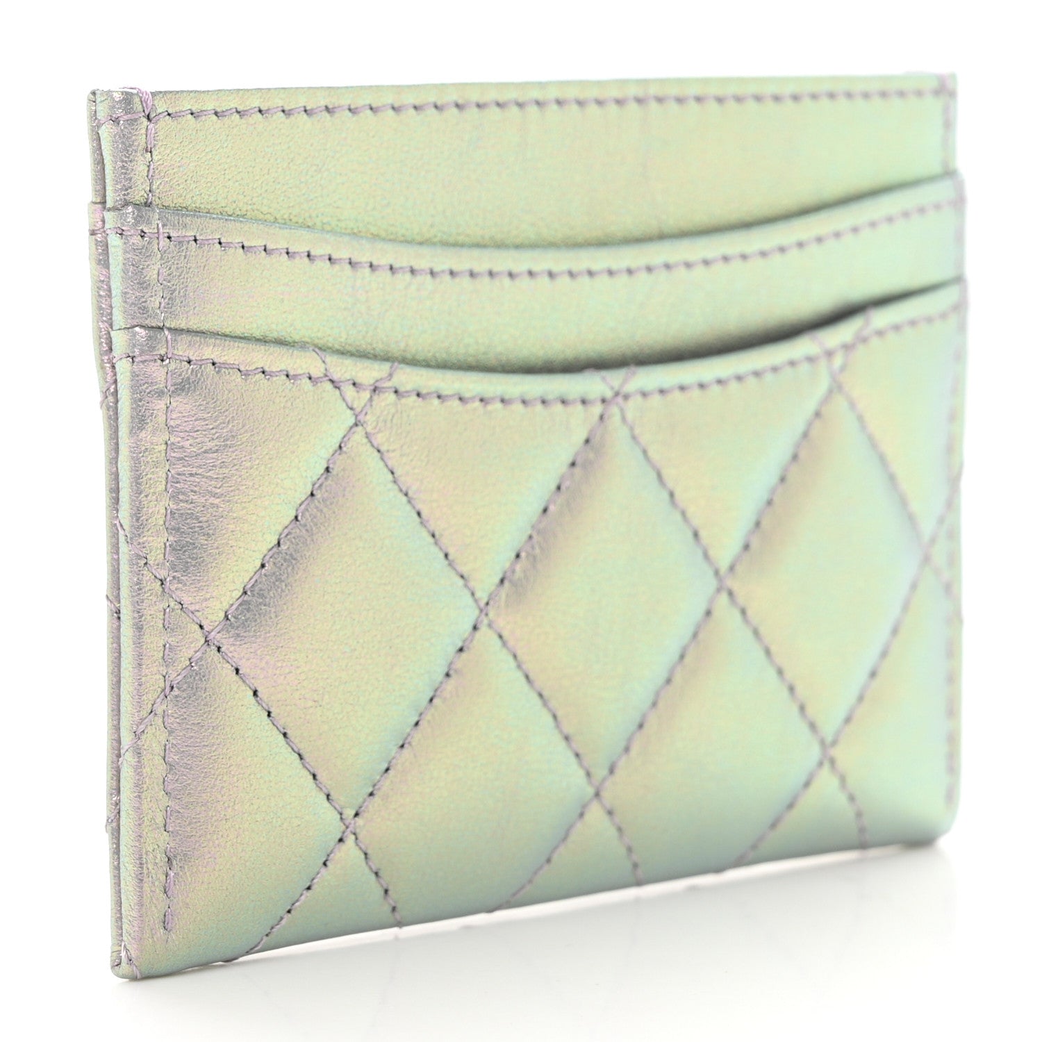 Chanel Iridescent Calfskin Quilted Card Holder Light Purple 3 of 10