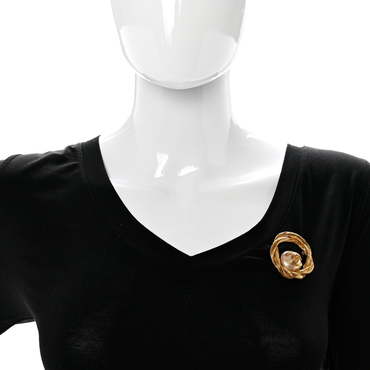 Pearl Twisted CC Brooch Gold