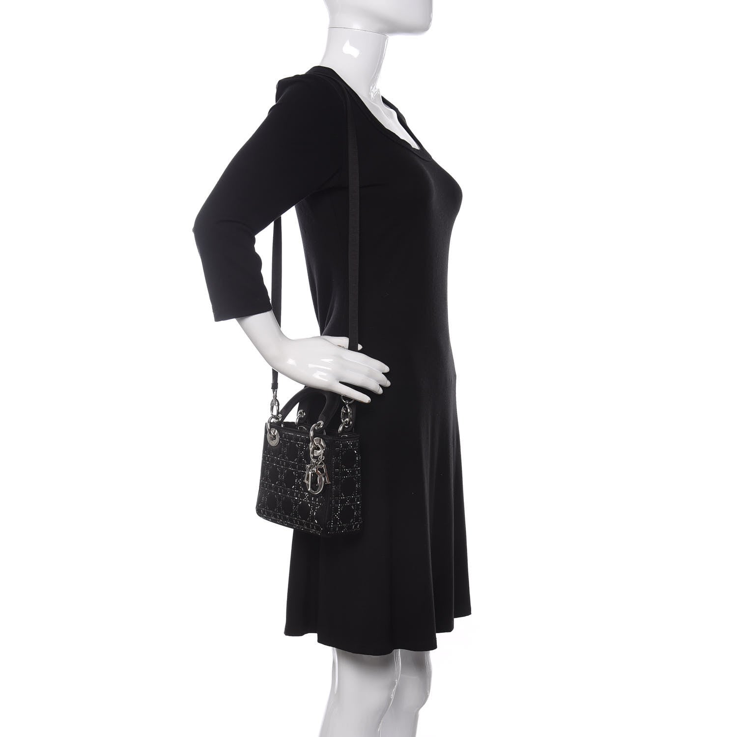 Christian Dior Satin Crystal Cannage Mini Lady Dior Black 2 of 9
