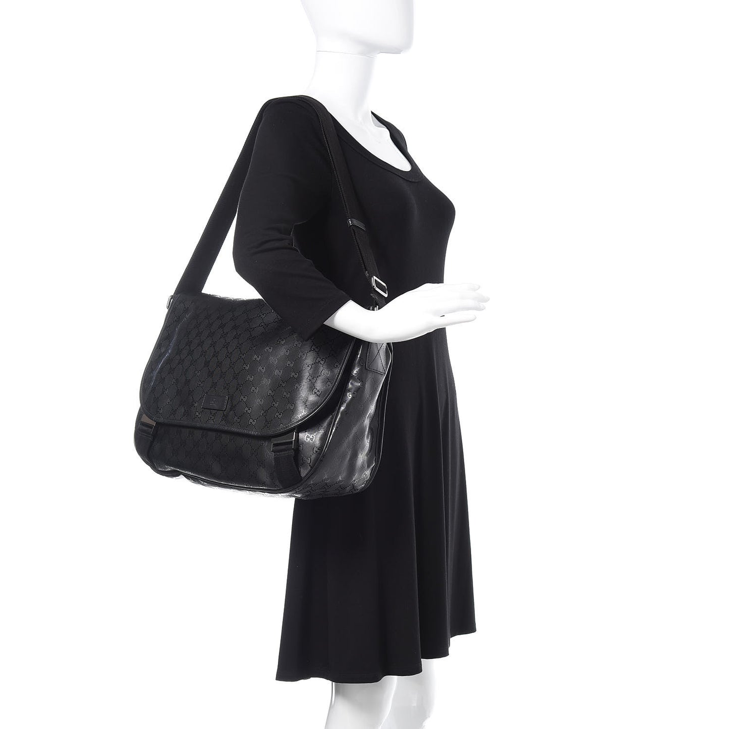 Imprime Monogram Large Double Buckle Flap Messenger Bag Black