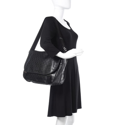 Gucci Imprime Monogram Large Double Buckle Flap Messenger Bag Black 2 of 12