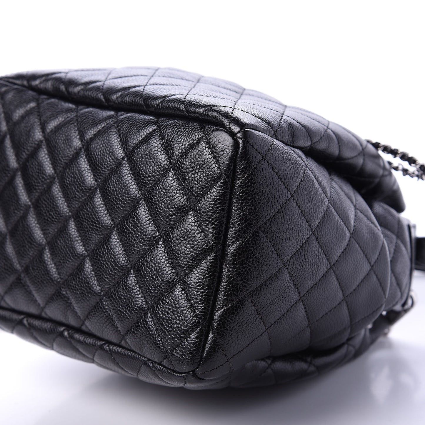 Grained Calfskin Quilted CC Chain Bucket Drawstring Bag Black