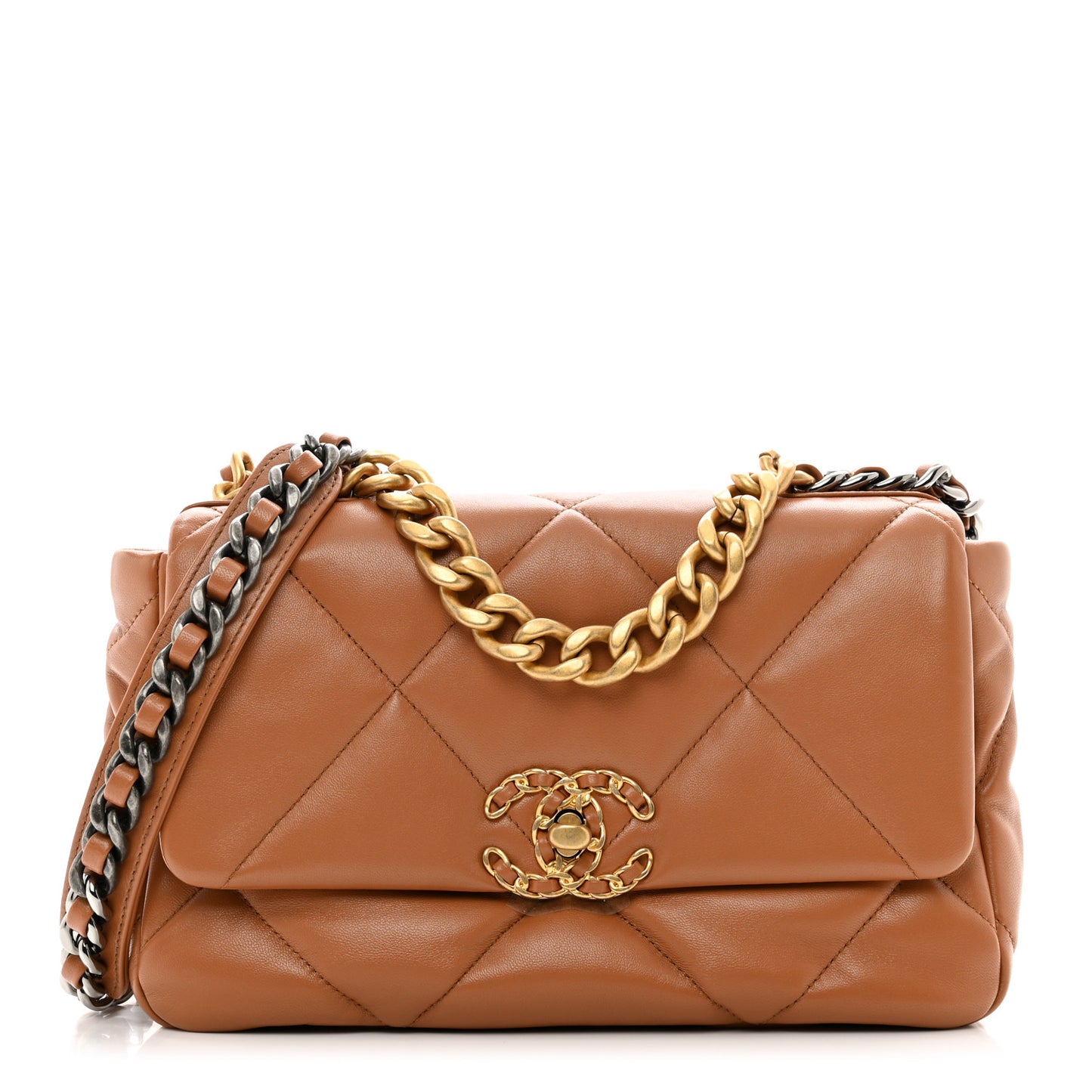 Lambskin Quilted Medium Chanel 19 Flap Light Brown