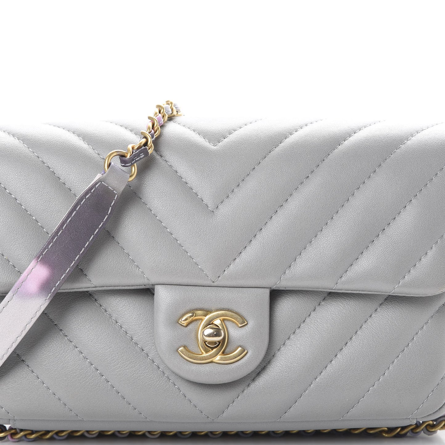 Lambskin Chevron Quilted Chain Around Mini Rectangular Flap Grey