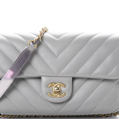 Chanel Lambskin Chevron Quilted Chain Around Mini Rectangular Flap Grey 7 of 10