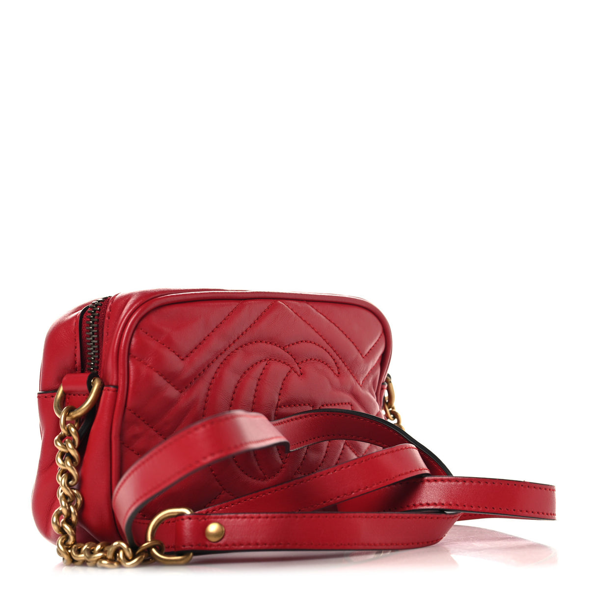 Calfskin Matelasse Mini GG Marmont Chain Shoulder Bag Hibiscus Red
