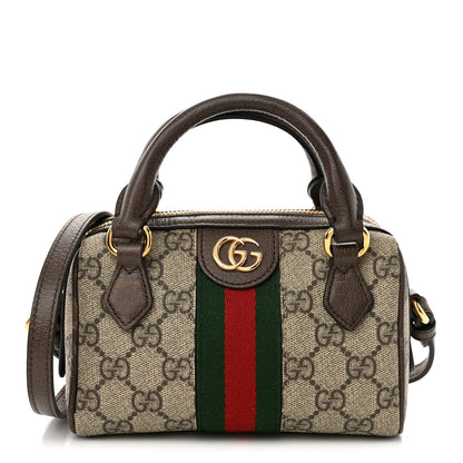 Gucci GG Supreme Monogram Textured Dollar Calfskin Web Super Mini Ophidia Top Handle Bowler Bag Beige Ebony New Acero 1 of 9