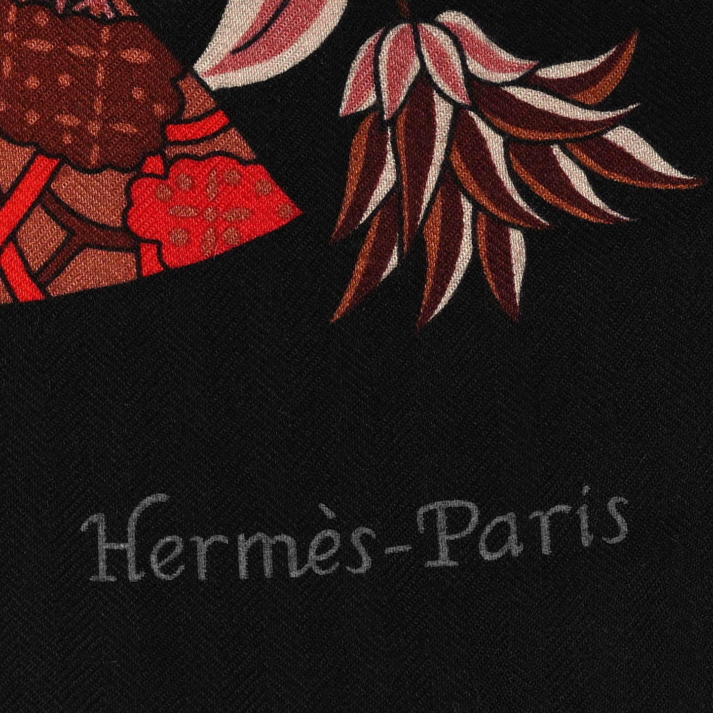 Cashmere Silk Fleurs et Papillons de Tissus Scarf 140 Black Rouge Brun