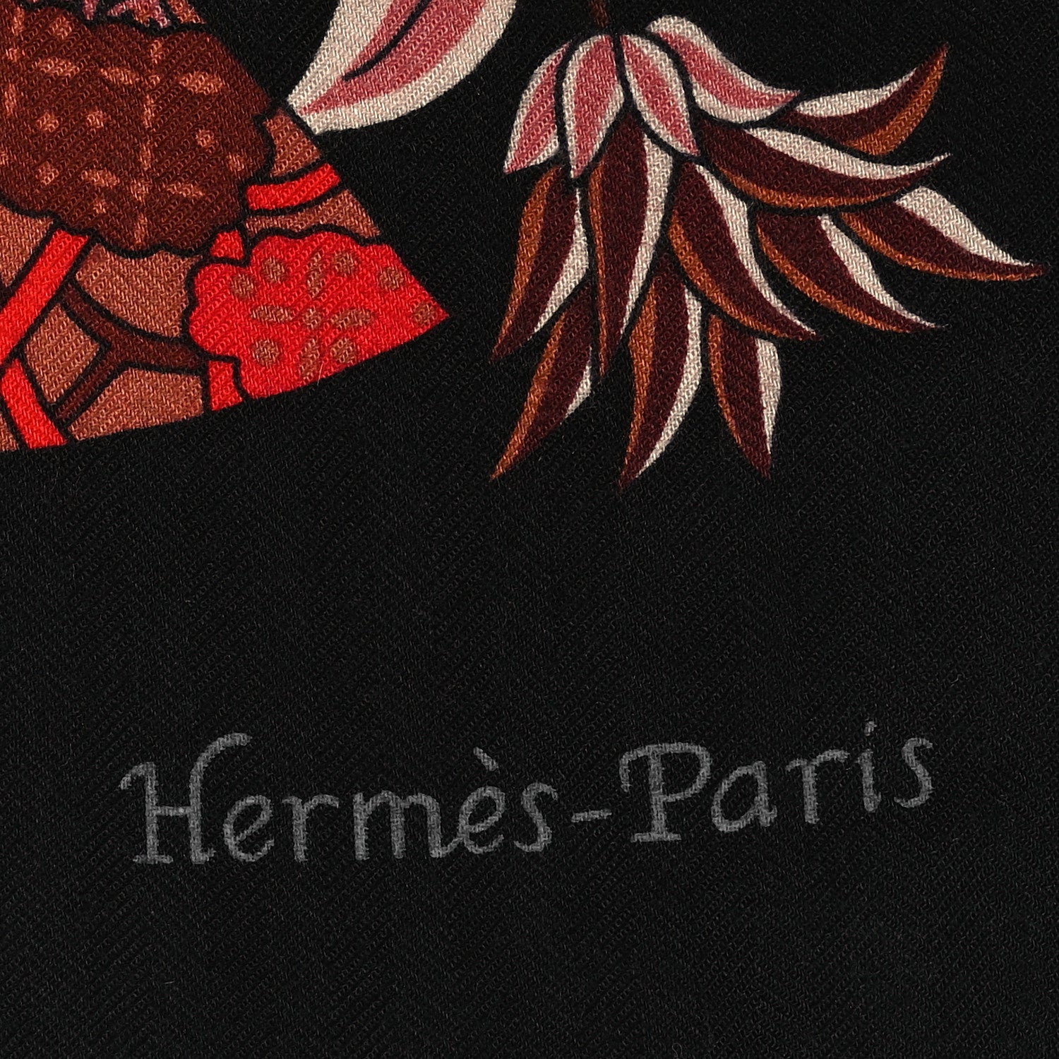 Hermes Cashmere Silk Fleurs et Papillons de Tissus Scarf 140 Black Rouge Brun 2 of 5