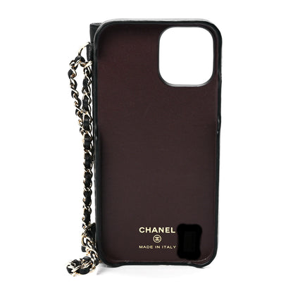 Chanel Lambskin Quilted Pearl Crush iPhone XII Pro Holder With Chain Black 5 of 11