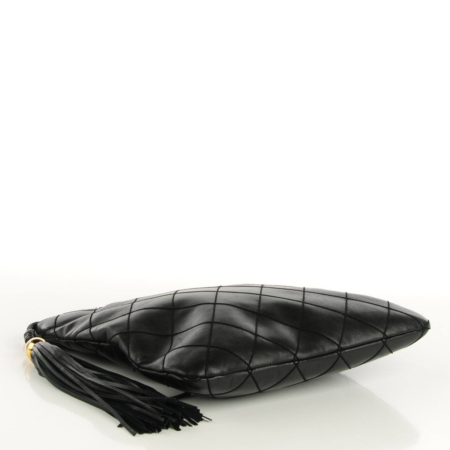 Lambskin Stitched Tassel Crossbody Black