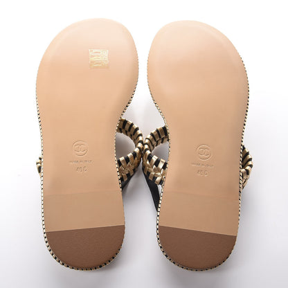 Chanel Metallic Lambskin Calfskin Braided Thong Sandals 40 Black Gold 5 of 7