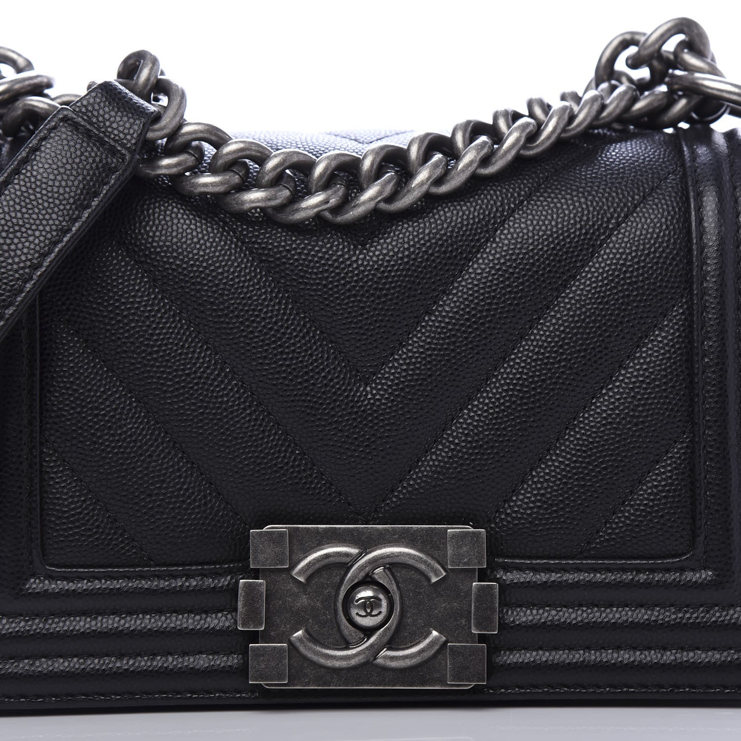 Chanel Caviar Chevron Quilted Small Boy Flap Black 13 of 13