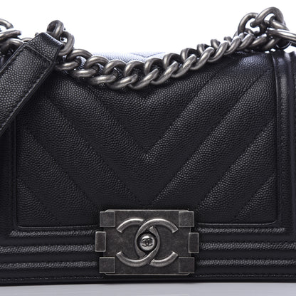 Chanel Caviar Chevron Quilted Small Boy Flap Black 13 of 13