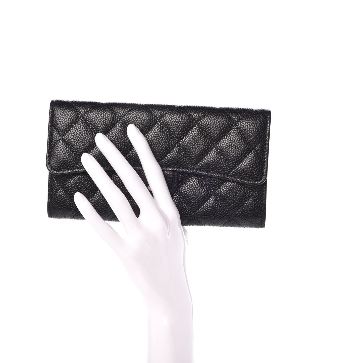 Caviar Quilted Large Flap Wallet Black