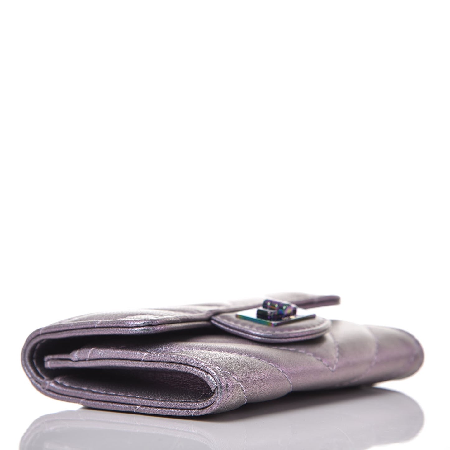 Iridescent Lambskin Chevron Quilted Reissue Card Holder Light Purple