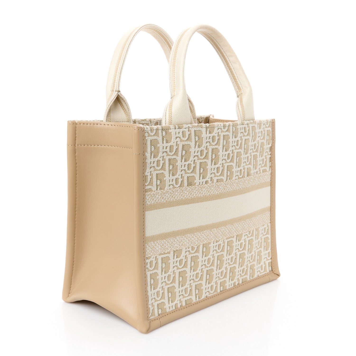 Christian Dior Oblique Chambray Calfskin Small Book Tote With Strap Gold Natural 3 of 10