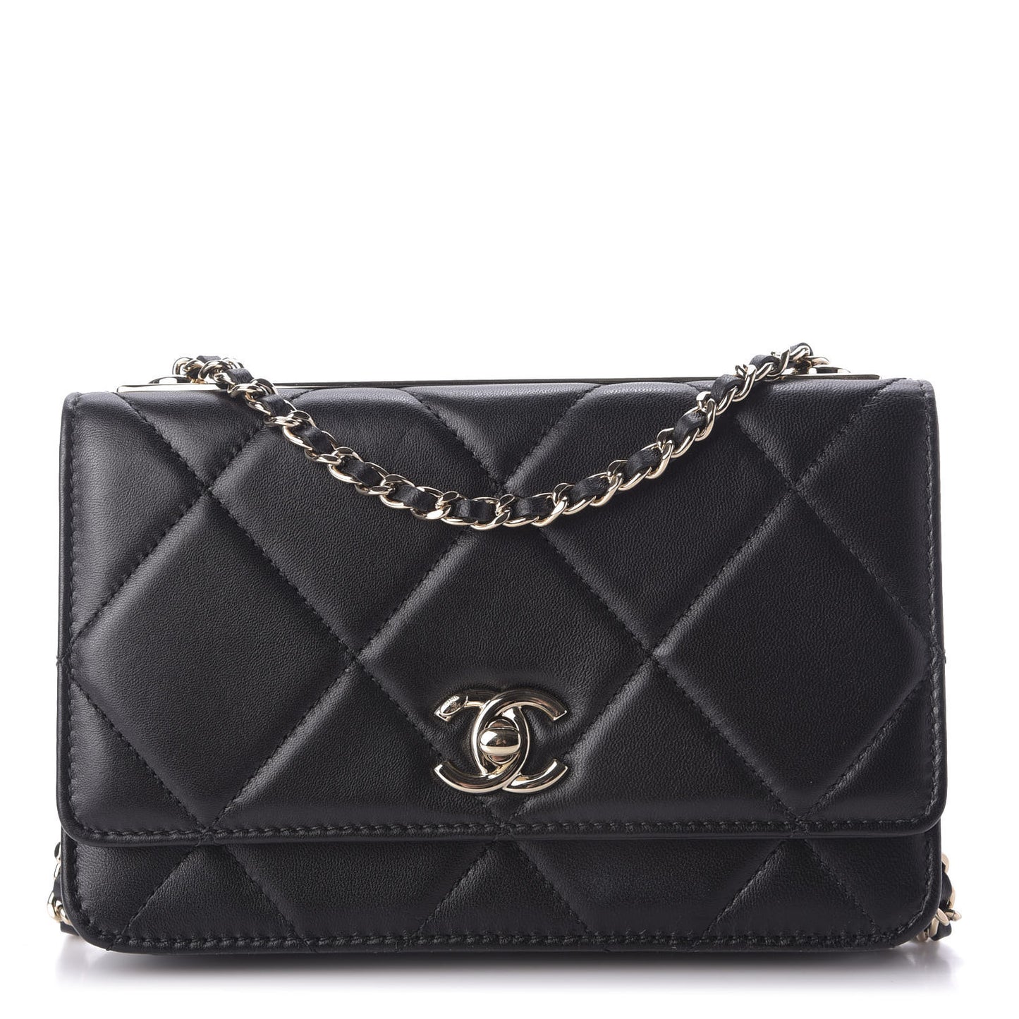 Lambskin Quilted Trendy CC Wallet On Chain WOC Black