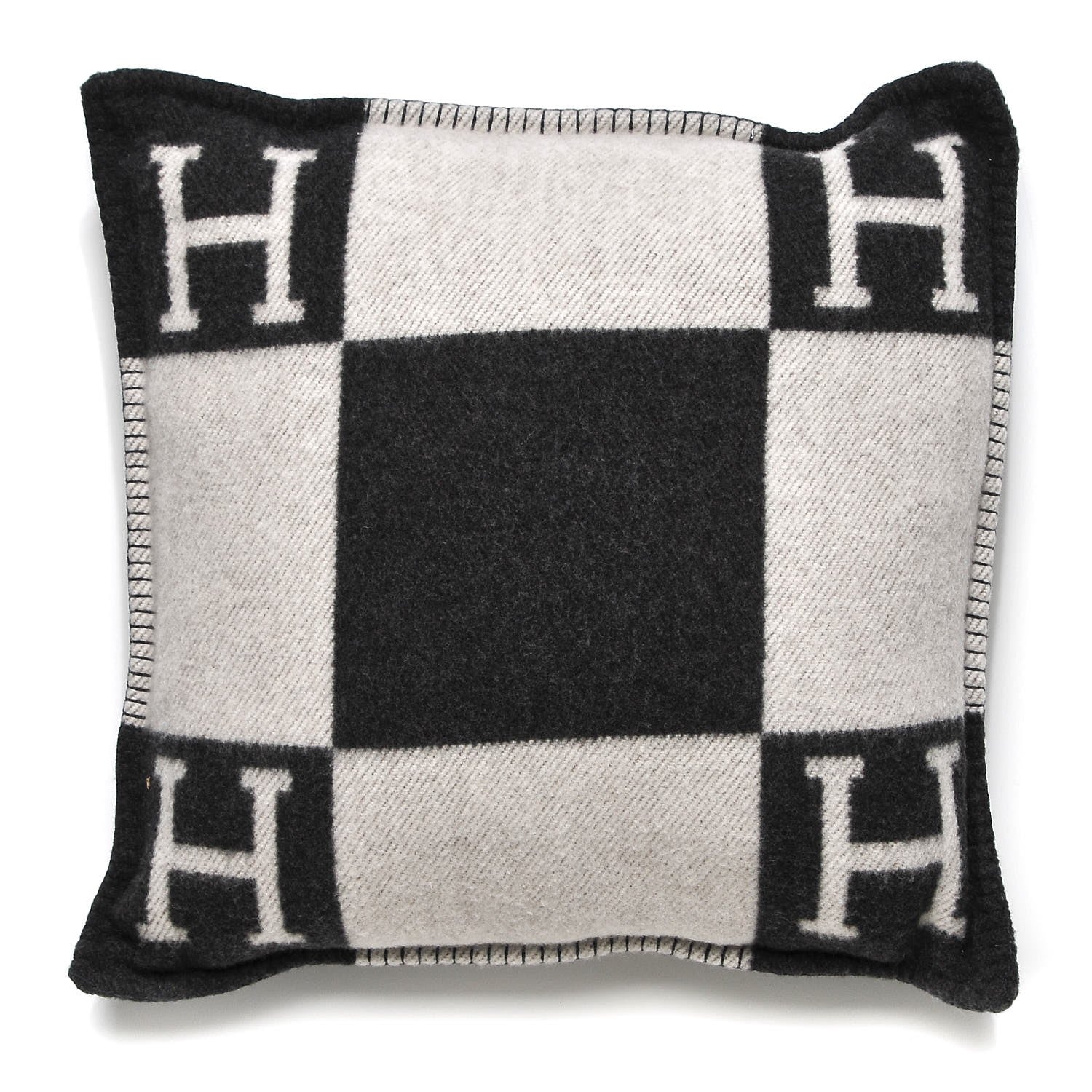 Hermes Wool Cashmere Avalon Pillow PM Ecru Gris Fonce 1 of 5