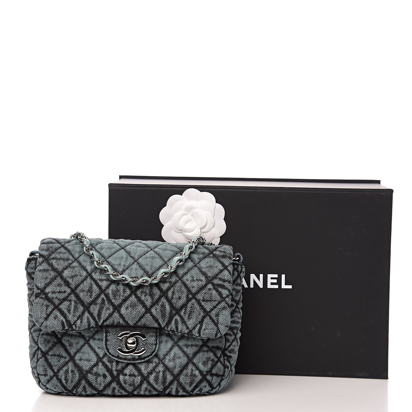 Washed Denim Quilted Small Denimpression Flap Blue Black