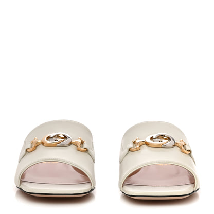 Gucci Malaga Kid Zumi Mid Heel Slide Sandals 39 Dusty White 2 of 12