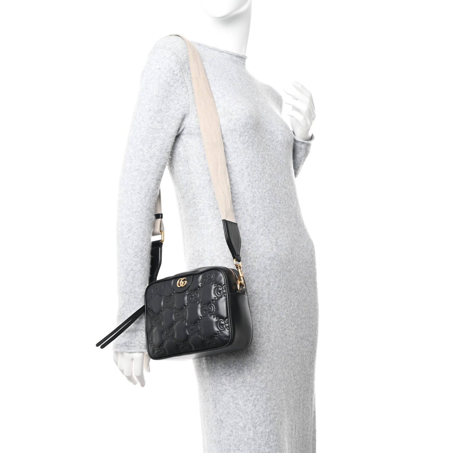 Gucci Calfskin GG Matelasse Shoulder Bag Black Natural 2 of 16