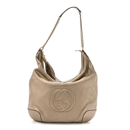 Gucci Metallic Pebbled Calfskin Medium Soho Chain Hobo Golden Beige 1 of 10