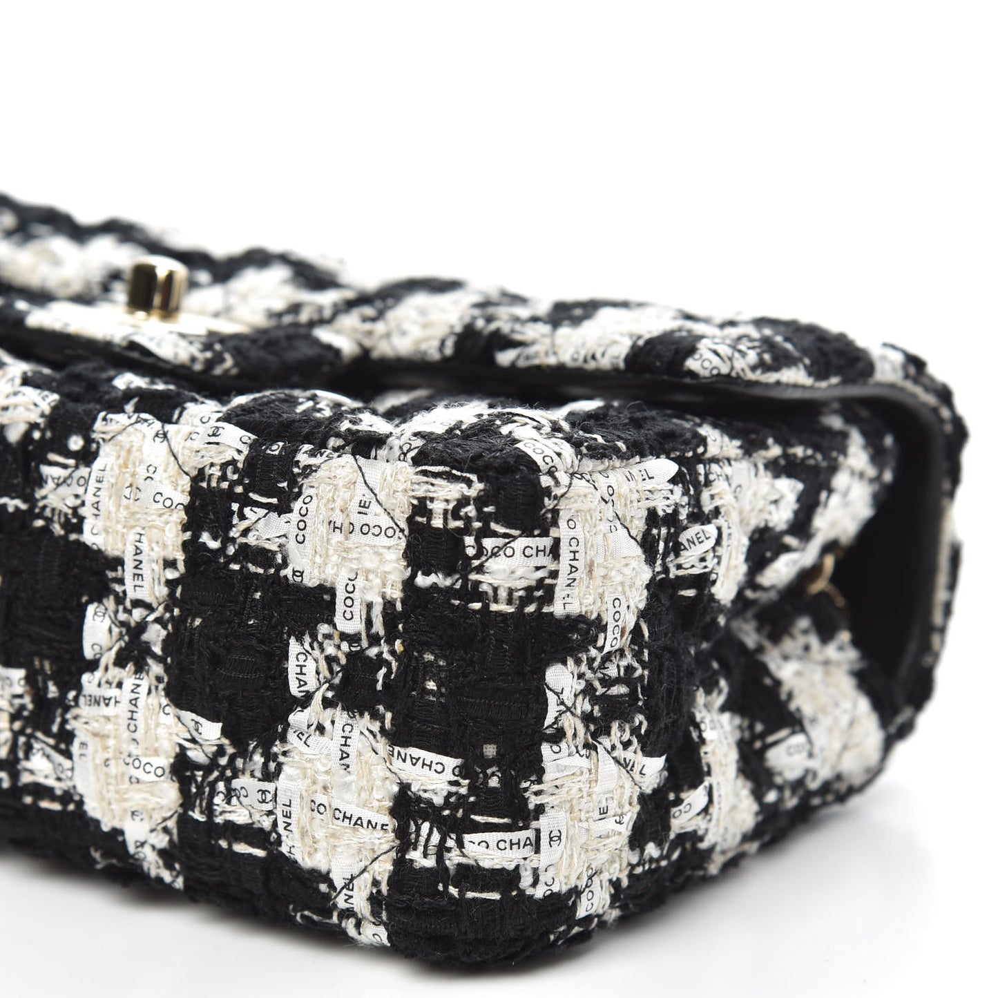 Tweed Quilted Mini Rectangular Flap Black Ecru White