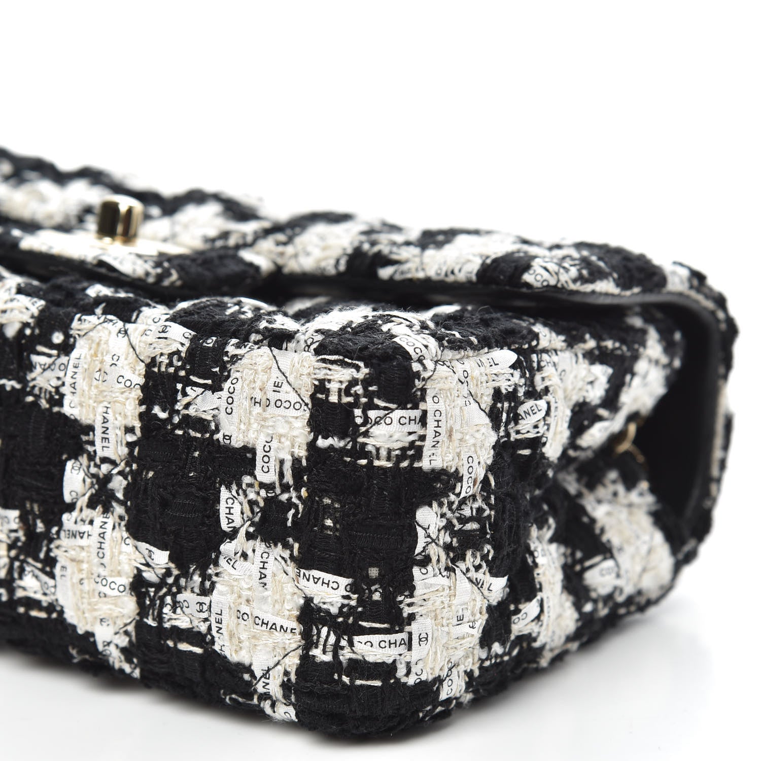 Chanel Tweed Quilted Mini Rectangular Flap Black Ecru White 9 of 11