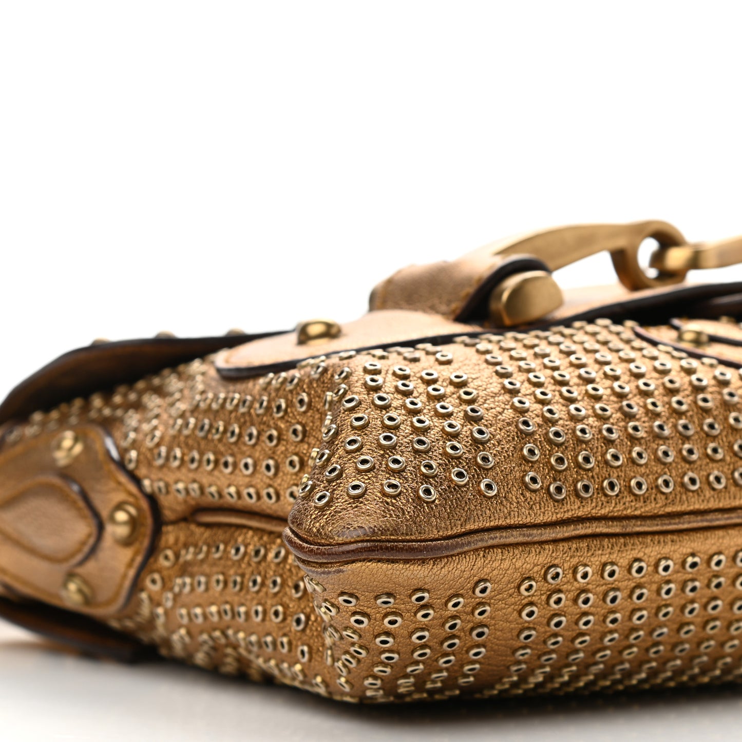 Calfskin Studded Pelham Flap Bag Gold